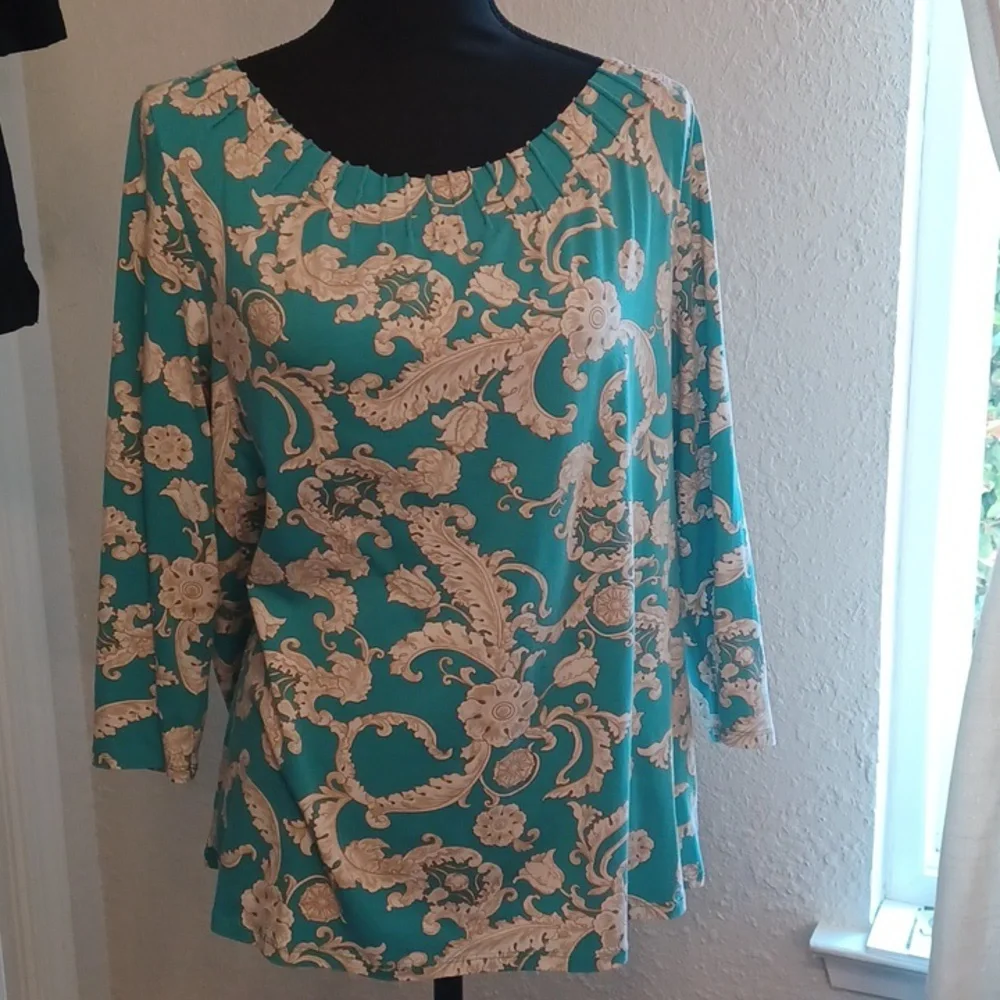 Talbots Teal and Tan Paisley Print Blouse. - Picture 1 of 5